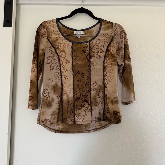 Vintage Y2K Whimsigoth Floral Tie Dye Corset Style Shirt Brown Hippie Top Small - Picture 1 of 6